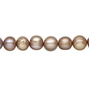 Freshwater pearl 1pkg1, semi-round, 15 inch satin beige 7-8mm cultured