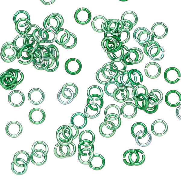 Jump ring 1pkg100 aluminum, 4mm round, 20 gauge / 2.4mm inside diameter / green image number 0