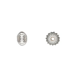 Bead 1pkg20 silver-plated, 8x5.5mm corrugated rondelle, brass
