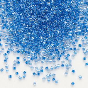 Seed bead, Delica&reg;, glass, pkg/50g, #11 cut, translucent cerulean blue-lined luster crystal clear (DBC-0920).