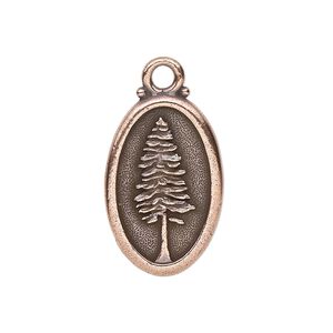 Charm, TierraCast&reg;, antique copper-plated pewter (tin-based alloy), 26x16mm 2-sided oval with redwood and "Not all those who wander are lost." Sold individually.
