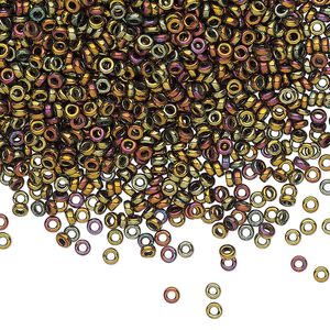 Seed bead, Miyuki, glass, pkg/250g, 2.2x1mm spacer rondelle, opaque iris gold, (SPR2.2-462).