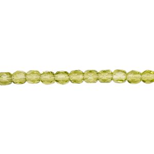 Bead, Czech fire-polished glass, olivine, 4mm faceted round. Sold per pkg of 1,200 (1 mass).