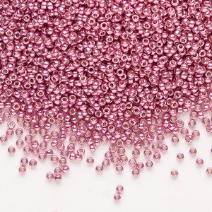 Seed bead, Miyuki 1pkg35g glass, #15 rocaille, Duracoat&reg; opaque galvanized hot pink / outside dyed (RR-4210)