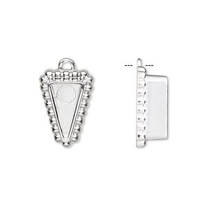 Drop, silver-plated "pewter" (zinc-based alloy), 17x17x11.5mm beaded triangle with 11x11x6mm non-calibrated triangle setting. Sold per pkg of 4.