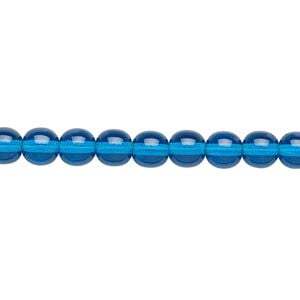 Bead, Czech glass druk, transparent dark aqua blue, 6mm round. Sold per 15-1/2" to 16" strand, approximately 65 beads.