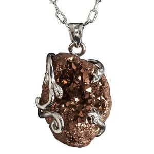 Necklace, electroplated druzy agate (coated) and imitation rhodium-plated brass, brown, 30x20mm-38x28mm hand-cut wire-wrapped freeform, 20 inches with 2-1/2 inch extender chain and lobster claw clasp. Sold individually.
