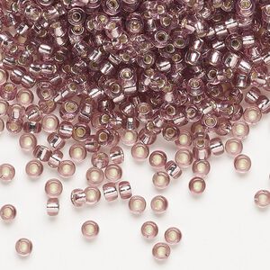 Seed bead, Miyuki, glass, pkg/50g, #8 rocaille, transparent silver-lined smoky amethyst (RR-12).