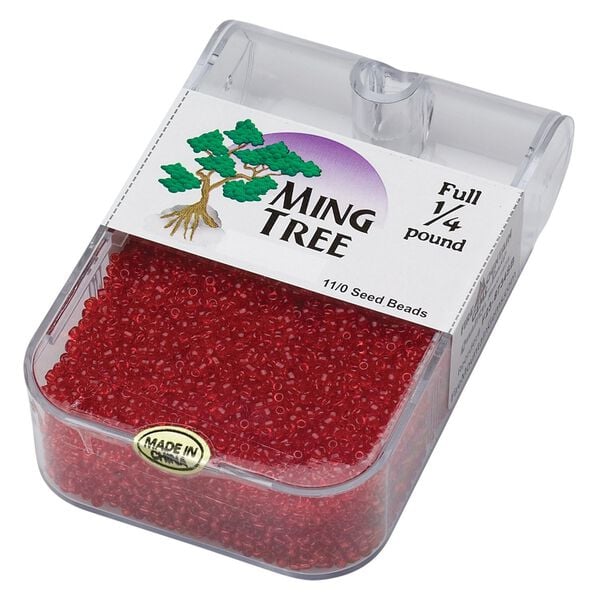 Seed bead, Ming Tree&trade;, glass, pkg/1/4 pound, #11 round, transparent red. image number 0