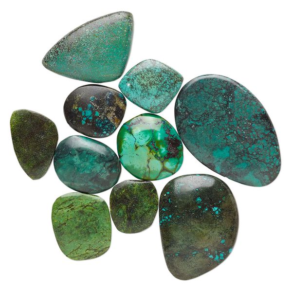 Magnesite / turquoise 1pkg10, non-calibrated freeform cab mix 26x17mm-49x39mm image number 0