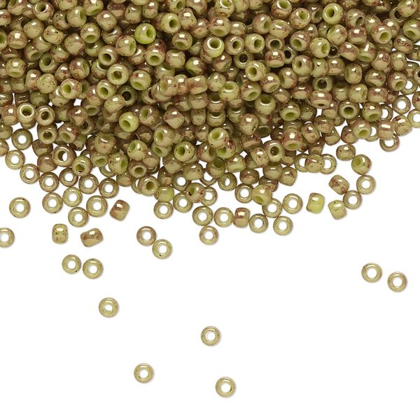 Seed bead, TOHO BEADS&reg;, glass, pkg/50g, #11 round, opaque marbled avocado and pink (TR-11-1209). image number 0