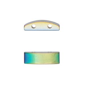 Hemalyke&trade; 1pkg6, electroplated 2-hole flat half round spacer bead 18.5x6mm
