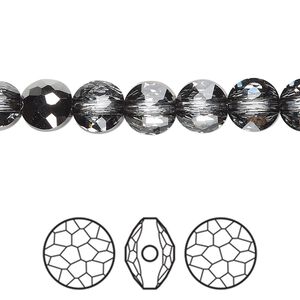 Bead 4pk crystal silver night, Crystal Passions&reg; 8mm puffed round 5034