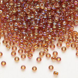 Seed bead, Miyuki, glass, pkg/250g, #8 rocaille, translucent rainbow marigold (RR-2456).