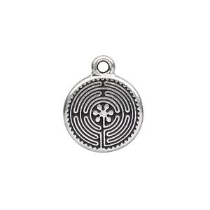 Drop, TierraCast&reg;, antique silver-plated pewter (tin-based alloy), 17mm double-sided flat round with labyrinth design. Sold per pkg of 2.