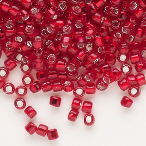 Seed bead, Dyna-Mites&trade;, glass, silver-lined transparent ruby red, #6 round with square hole. Sold per 1/2 kilogram pkg.