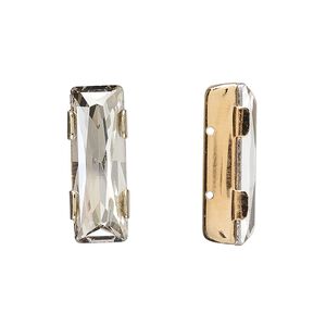 Spacer bar, crystal and gold-plated brass, Crystal Passions&reg;, crystal silver shade, 21x8mm 2-strand rectangle (11004), fits up to 8mm bead. Sold individually.