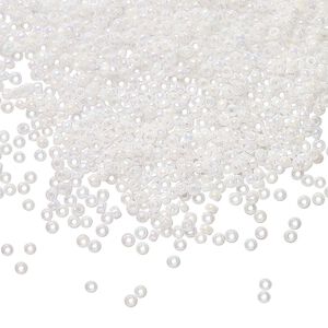 Seed bead, Miyuki, glass, pkg/250g, #15 rocaille, opaque rainbow chalk white, (RR-471).