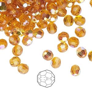 Bead 144pk topaz AB, Preciosa Czech crystal 5mm round
