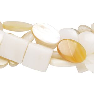 Mother-of-pearl shell / gold lip shell 1pkg5, center- / lentil-drilled mixed shapes bead mix 14 to 16 inch 7x3mm-14x12mm