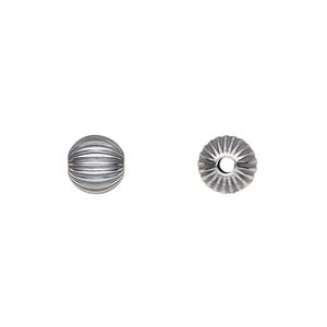 Bead 1pkg2 sterling silver, 8mm seamless corrugated round, antiqued