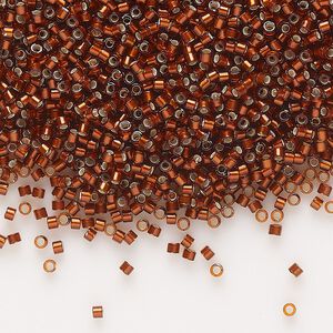 Seed bead, Delica&reg;, glass, pkg/7.5g, #11 round, translucent silver-lined glazed dark topaz (DB-1683).