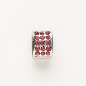 Bead, slide, brass and glass, pkg/1, 15x10mm oval, antique silver finish and hyacinth.