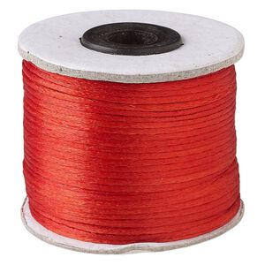 Cord, Satinique&trade;, satin, red, 1mm. Sold per 200-foot spool.