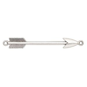 Focal, antique silver-finished pewter (tin-based alloy), 3 x 1/2 inch double-sided arrow with 2 loops. Sold individually.