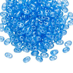 Seed bead, Preciosa Twin&trade; Czech glass, pkg/250g, 5x2.5mm oval, transparent sea blue terra pearl clear, (08336).