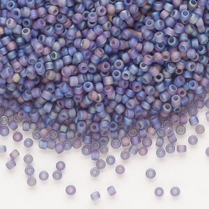 Seed bead, Dyna-Mites&trade;, glass, pkg/40g, #11 round, translucent frosted rainbow purple, (11FAB 11/0 RR).
