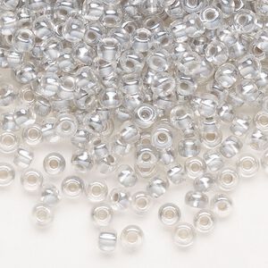 Seed bead, Preciosa Ornela Czech glass, pkg/500g, #6 rocaille, translucent color-lined luster pastel grey, (382PD).