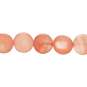 Mother-of-pearl shell 1pkg1, puffed flat round bead 15 inch tulip 9-11mm