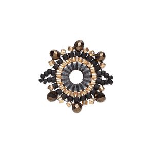Link, Creative Touch, glass, black / peach / silver, 22mm double-sided snowflake. Sold individually.