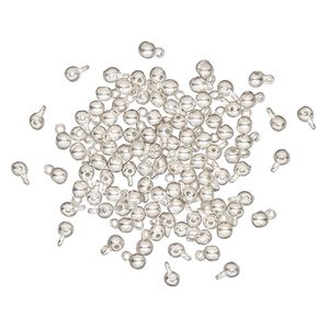 Bead 1pkg100 silver-finished "pewter", 4mm round / loop