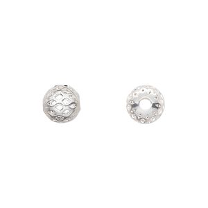 Bead, silver-plated brass, 8mm weave round. Sold per pkg of 10.