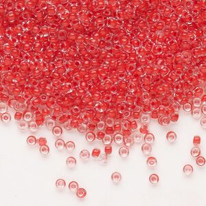 Seed bead, Dyna-Mites&trade;, glass 1pkg40g, #11 round, translucent inside dyed color red (205 11/0 RR)
