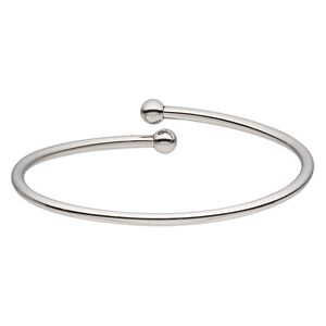 Bracelet, bangle, stainless steel, 3mm wide oval with 6mm twist-off bead ends, 2-1/2 inch inside diameter. Sold individually.