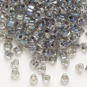 Seed bead, Miyuki, glass, transparent clear color-lined steel, (TR1139), #5 triangle. Sold per 250-gram pkg.