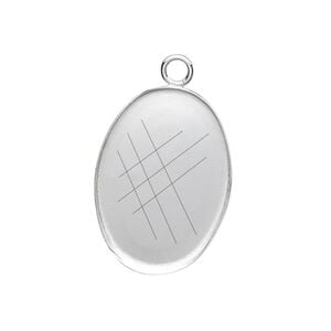 Drop, fine silver, 25x18mm oval bezel cup setting with open loop. Sold individually.
