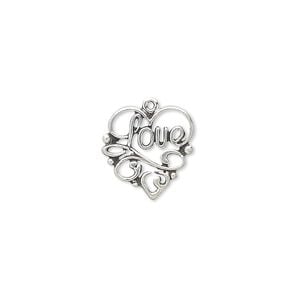 Charm, antiqued sterling silver, 14x13mm single-sided heart with "Love." Sold individually.