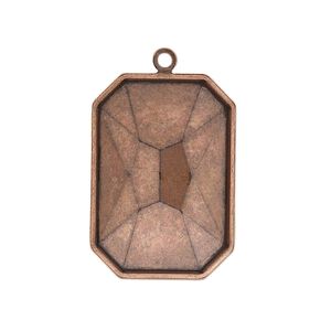 Drop, Almost Instant Jewelry&reg;, antique copper-plated brass, 29x21mm rectangle with 27x18.5mm emerald-cut setting. Sold per pkg of 2.