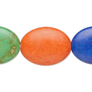 Magnesite / resin 1pkg1, coated puffed oval bead 8 inch mixed colors 39x29mm-39x30mm