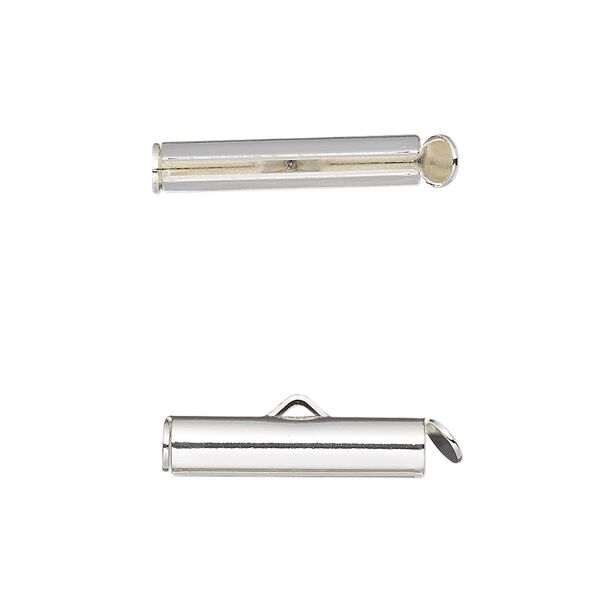 End bar 1pkg10 silver-finished, 20x4mm round tube / fold-in ends / 2.75-3mm inside diameter, brass image number 0