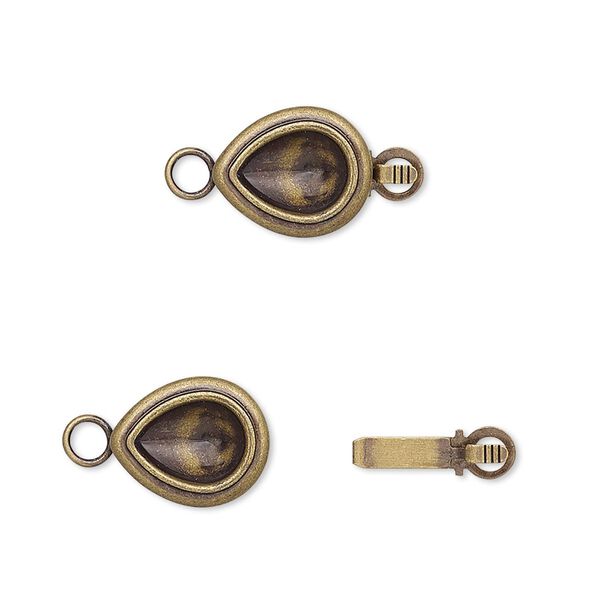 Clasp, Almost Instant Jewelry&reg;, tab, antique gold-plated brass, 12x10mm teardrop with 8x6mm pear setting. Sold per pkg of 4. image number 0