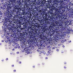 Seed bead, Delica&reg;, glass, pkg/7.5g, #11 cut, translucent purple-lined luster crystal clear (DBC-0906).