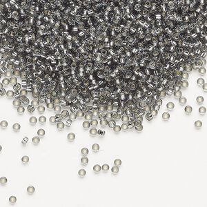 Seed bead, Miyuki, glass, pkg/35g, #15 rocaille, transparent silver-lined light grey, (RR-21).