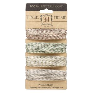 Cord, Hemptique&reg;, hemp and polyester, natural and assorted metallic colors, 1mm diameter, 20-pound test. Sold per pkg of (4) 30-foot sections.