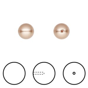 Pearl 250pk gold rose, Swarovski&reg; 8mm half-drilled round 5818