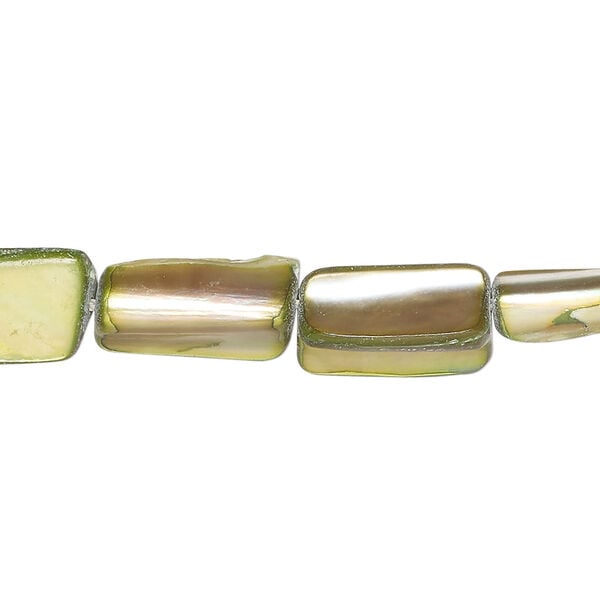 Mother-of-pearl shell 1pkg1, stick bead 14 inch green / yellow 13x5mm-16x10mm image number 0